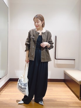 「ITEMS URBANRESEARCH（アイテムズ アーバンリサーチ）のデニムオーバーノーカラージャケット（デニムジャケット、ブラウン系）」を使った、fujimonさん（レディース・159cm）の秋コーディネート