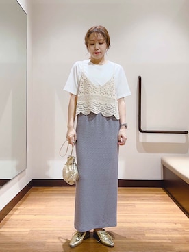 「アイテム（スカート、パープル系）」を使った、fujimonさん（レディース・159cm）の夏コーディネート