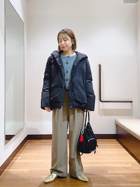 「アイテム（ダウンジャケット/コート）」を使った、fujimonさん（レディース・159cm）の秋コーディネート