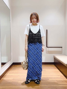 「ITEMS URBANRESEARCH（アイテムズ アーバンリサーチ）のアイテム（Tシャツ/カットソー）」を使った、fujimonさん（レディース・159cm）の夏コーディネート