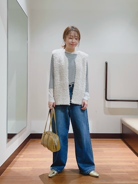 「アイテム（ボストンバッグ、グリーン系）」を使った、fujimonさん（レディース・159cm）の秋コーディネート