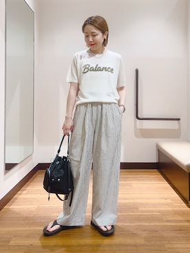 「ITEMS URBANRESEARCH（アイテムズ アーバンリサーチ）のシアーハンソデロゴニット（ニット/セーター、ホワイト系）」を使った、fujimonさん（レディース・159cm）の春コーディネート