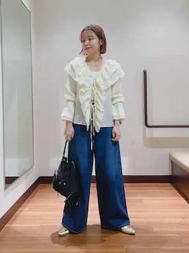 「アイテム（デニムパンツ）」を使った、fujimonさん（レディース・159cm・30代）の秋コーディネート