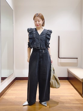 「KBF（ケイビーエフ）のフロントポケットデザインデニム（デニムパンツ、ブラック系）」を使った、fujimonさん（レディース・159cm）の秋コーディネート
