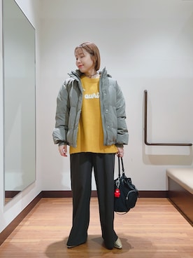 「カーキアウター」｜fujimonさん（レディース・159cm）の冬コーディネート