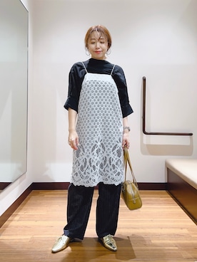 「ITEMS URBANRESEARCH（アイテムズ アーバンリサーチ）のシアー5ブソデハイネックブラウス（シャツ/ブラウス）」を使った、fujimonさん（レディース・159cm）の秋コーディネート