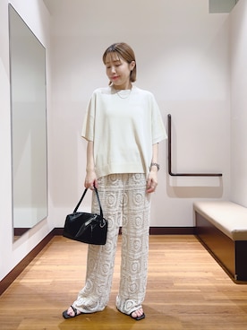 「ITEMS URBANRESEARCH（アイテムズ アーバンリサーチ）のニットTシャツ（ニット/セーター、ホワイト系）」を使った、fujimonさん（レディース・159cm）の夏コーディネート