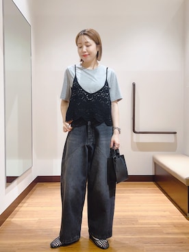 「ITEMS URBANRESEARCH（アイテムズ アーバンリサーチ）のニットビスチェTシャツセット（Tシャツ/カットソー、ベージュ系）」を使った、fujimonさん（レディース・159cm）の夏コーディネート