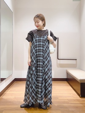 「ITEMS URBANRESEARCH（アイテムズ アーバンリサーチ）のダブルフリルブラウス（シャツ/ブラウス、ブラウン系）」を使った、fujimonさん（レディース・159cm）の春コーディネート