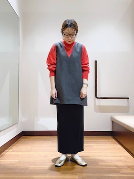 「ITEMS URBANRESEARCH（アイテムズ アーバンリサーチ）のリブロングスカート（スカート）」を使った、fujimonさん（レディース・159cm）の秋コーディネート