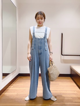 「アイテム（サロペット/オーバーオール）」を使った、fujimonさん（レディース・159cm・30代）の夏コーディネート