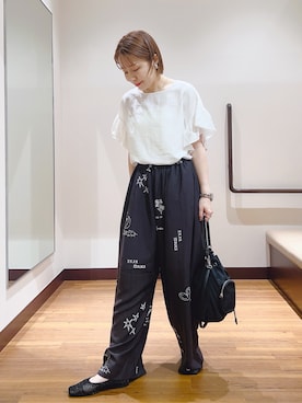 「RODE SKO（ロデスコ）の『MADE IN JAPAN』 スクエアメッシュフラットシューズ（バレエシューズ、ブラック系）」を使った、fujimonさん（レディース・159cm）の春コーディネート