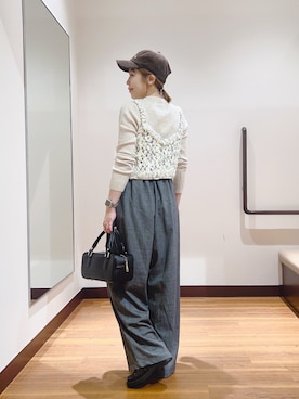 「ITEMS URBANRESEARCH（アイテムズ アーバンリサーチ）の『洗濯可』フワフワクルーネックリブニット（ニット/セーター、ホワイト系）」を使った、fujimonさん（レディース・159cm）の秋コーディネート