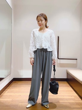 「レースブラウス」｜fujimonさん（レディース・159cm）の夏コーディネート