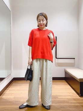 「ITEMS URBANRESEARCH（アイテムズ アーバンリサーチ）の『洗濯可』ニットTシャツ（ニット/セーター、ブラック系）」を使った、fujimonさん（レディース・159cm）の夏コーディネート