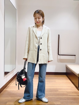 「URBAN RESEARCH（アーバンリサーチ）のオックスリネンテーラードジャケット（その他アウター、ベージュ系）」を使った、fujimonさん（レディース・159cm）の春コーディネート