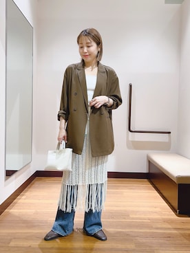 「ITEMS URBANRESEARCH（アイテムズ アーバンリサーチ）のリネンライクジャケット（その他アウター、ベージュ系）」を使った、fujimonさん（レディース・159cm）の春コーディネート