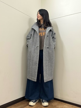 「ロゴニット」｜「アイテム（その他アウター）」を使った、フナバシミズキさん（レディース・169cm）の冬コーディネート