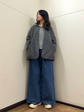 「アイテム（ノーカラーコート、グレー系）」を使った、フナバシミズキさん（レディース・169cm）の冬コーディネート