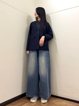 「春物」｜「アイテム（ノーカラージャケット）」を使った、フナバシミズキさん（レディース・169cm）の冬コーディネート