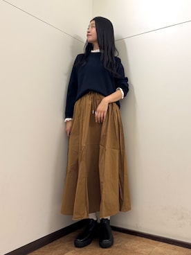 「ITEMS URBANRESEARCH（アイテムズ アーバンリサーチ）のウエストギャザースカート（スカート）」を使った、フナバシミズキさん（レディース・169cm）の秋コーディネート