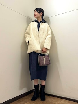 「アイテム（ノーカラーコート）」を使った、フナバシミズキさん（レディース・169cm）の秋コーディネート