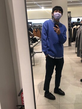 「plain-me（プレインミー）のアイテム（チノパンツ）」を使った、UncleAndyさん（メンズ・179cm）の冬コーディネート