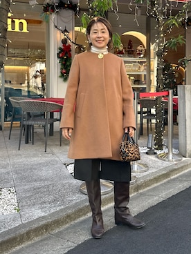 「アイテム（ノーカラーコート）」を使った、nol mayumiiさん（レディース・160cm）の冬コーディネート