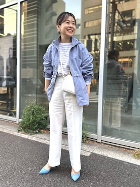 「サックスブルー」｜「アイテム（ブルゾン）」を使った、nol mayumiiさん（レディース・160cm）の春コーディネート