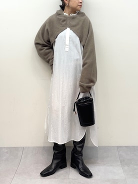 「ショート丈トップス」｜「アイテム（シャツワンピース）」を使った、nol mayumiiさん（レディース・160cm）の冬コーディネート