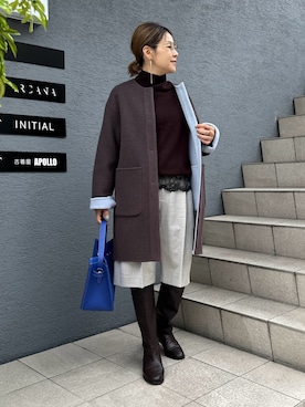 「アイテム（ノーカラーコート）」を使った、nol mayumiiさん（レディース・160cm）の秋コーディネート