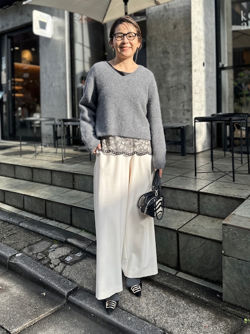 ウォッシャブル裾レース2WAYオトナサテンブラウス（シャツ/ブラウス