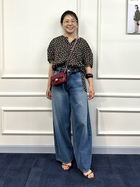 「Rie Miller（リエミラー）の《接触冷感》ウォッシャブルキャップスリーブプルオーバー（シャツ/ブラウス、ブラウン系）」を使った、nol mayumiiさん（レディース・160cm）の夏コーディネート