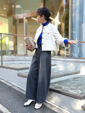 「ショート丈トップス」｜「アイテム（ノーカラージャケット）」を使った、nol mayumiiさん（レディース・160cm）の冬コーディネート