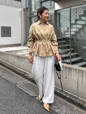 「NOLLEY’S（ノーリーズ）の【WEB＆一部店舗限定カラー】【GOODS BUYER 石田別注カラー】ストレッチタフタスキッパータックシャツ（シャツ/ブラウス、イエロー系）」を使った、nol mayumiiさん（レディース・160cm）の夏コーディネート
