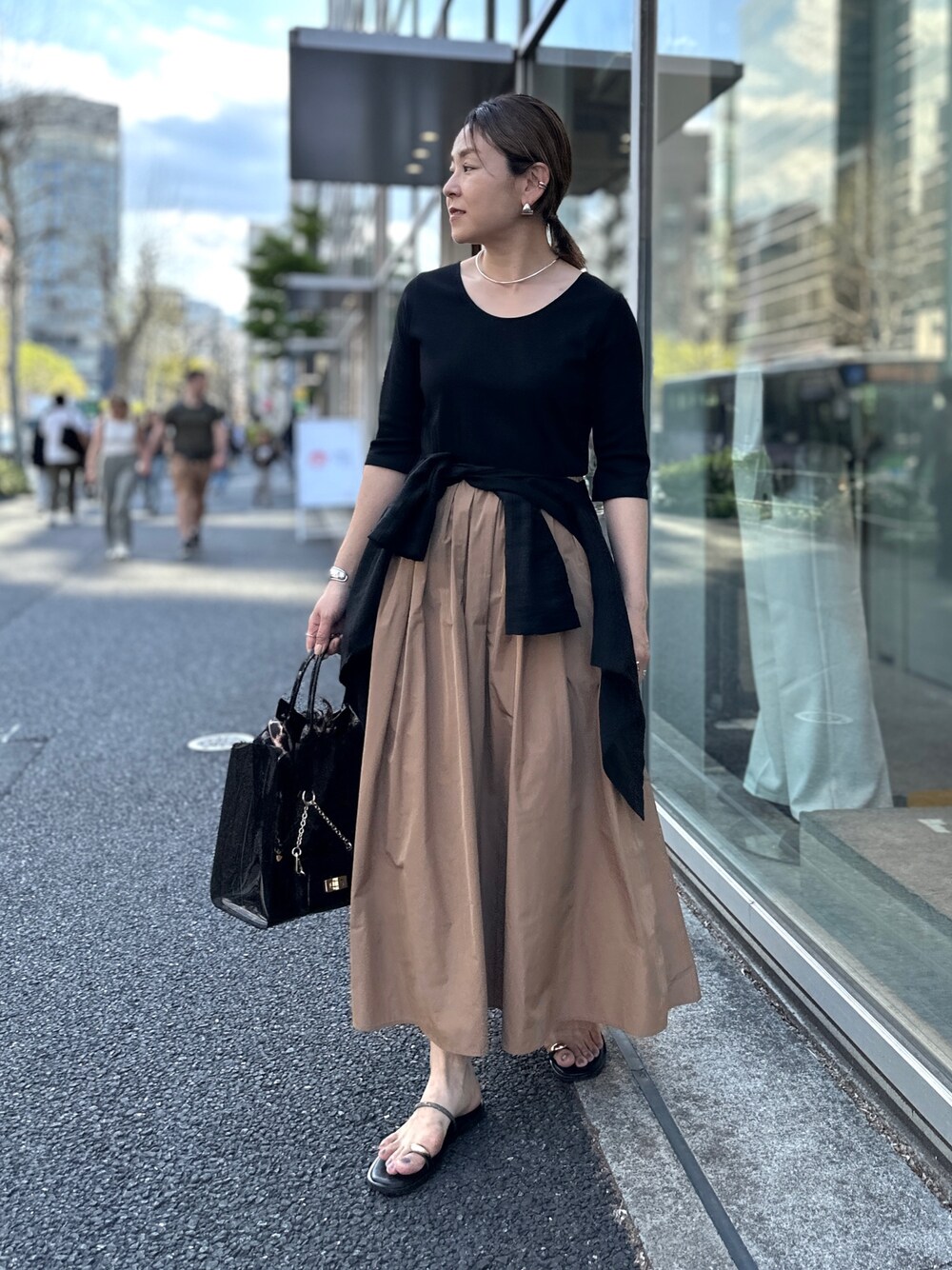 「ワンピース、夏コーデ、ドッキングワンピ、シアージャケット、きれい目カジュアル、GWコーデ、シンプルコーデ」｜「NOLLEY’Sの◇【WEB限定】ウォッシャブル2WAYドッキングワンピース（ワンピース、イエロー系）」を使った、nol mayumiiさん（レディース・160cm）の春コーディネートの1枚目の写真