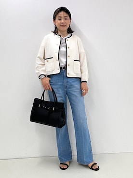 「カーディガンコーデ」｜「アイテム（ノーカラージャケット）」を使った、nol mayumiiさん（レディース・160cm）の春コーディネート