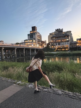 「CHARLES & KEITH（チャールズ & キース）のシューズ（その他シューズ、レッド系）」を使った、はたけさん（レディース・152cm）の夏コーディネート