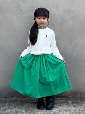 「coca（coca）（コカ）のキッズ 親子お揃いコットンボイルスカート（スカート、グリーン系）」を使った、KANOさん（キッズ・110cm）の春コーディネート