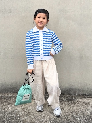 「LOWRYS FARM(ローリーズファーム)のボーダーニットポロLS 636835(ニット/セーター)」を使った、KANOさん(キッズ・110cm)の秋コーディネート