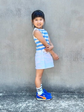 「THE NORTH FACE（ザノースフェイス）の【THE NORTH FACE】KIDS FREE RUN CREW（ソックス/靴下）」を使った、KANOさん（キッズ・100cm）の夏コーディネート