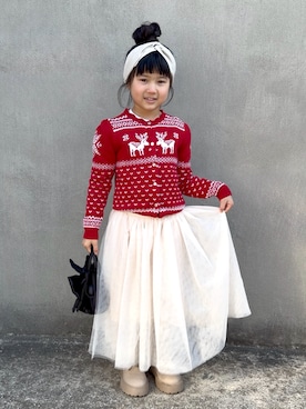 「POLO RALPH LAUREN CHILDRENSWEAR（ポロ ラルフ ローレン チルドレンズウェア）のフェア アイル コットンブレンド カーディガン（カーディガン/ボレロ、レッド系）」を使った、KANOさん（キッズ・110cm）の春コーディネート