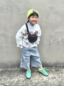 「アイテム（ニットキャップ/ビーニー）」を使った、KANOさん（キッズ・100cm）の秋コーディネート