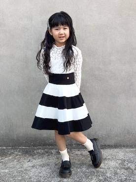 「ZARA KIDSのアイテム（トップス、ホワイト系）」を使った、KANOさん（キッズ・110cm）の春コーディネート