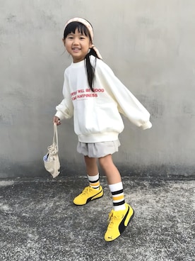 「アイテム（スカート）」を使った、KANOさん（キッズ・100cm）の秋コーディネート