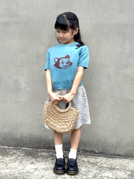 「ZARA KIDSのアイテム（ニット/セーター、ブルー系）」を使った、KANOさん（キッズ・110cm）の春コーディネート