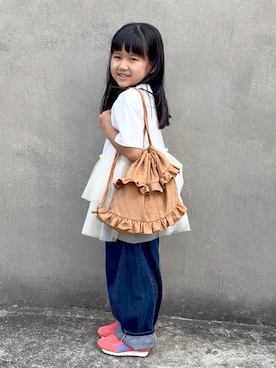 「CIAOPANIC TYPY（チャオパニックティピー）の【KIDS】マルチウェイフリルナップサック（バックパック/リュック、イエロー系）」を使った、KANOさん（キッズ・110cm）の春コーディネート