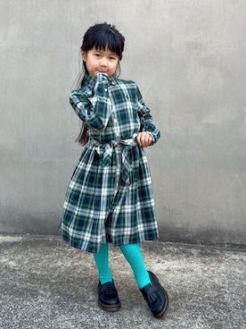 「POLO RALPH LAUREN CHILDRENSWEAR（ポロ ラルフ ローレン チルドレンズウェア）のプラッド コットン ツイル シャツドレス（ワンピース、ブルー系）」を使った、KANOさん（キッズ・110cm）の春コーディネート