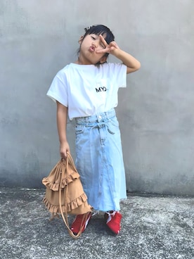 「MAKE YOUR DAY（メイクユアデイ）の無地とボーダーMYDロゴ半袖Tシャツ■80～140cm（Tシャツ/カットソー）」を使った、KANOさん（キッズ・100cm）の秋コーディネート