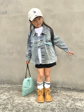 「アイテム（レッグウェア）」を使った、KANOさん（キッズ・100cm）の秋コーディネート